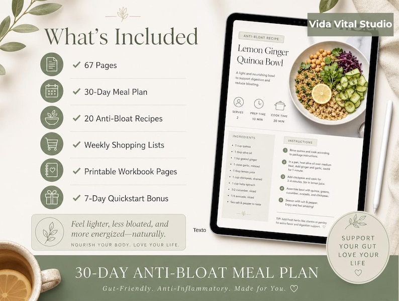 An overview of everything included in the plan, shown on a tablet beside a cup of tea